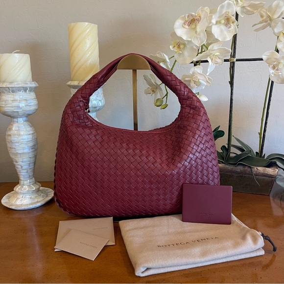 Bottega Veneta Handbags - SOLD Bottega Veneta Intrecciato Red/Maroon Hobo Lambskin Shoulder Bag